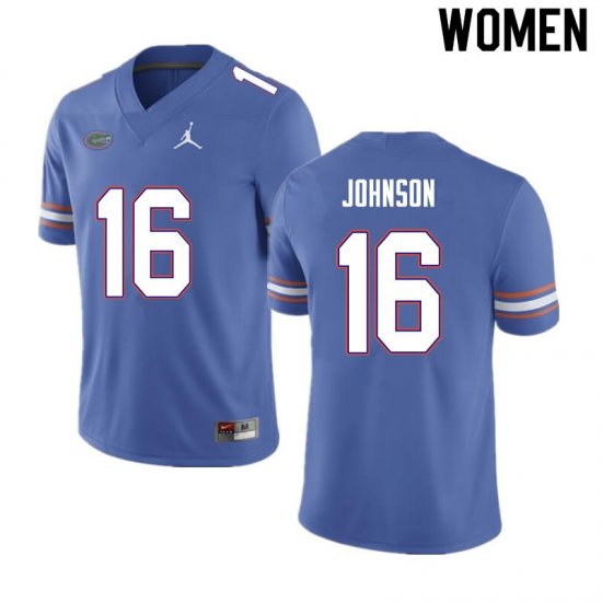 Women's Florida Gators #16 Tre'Vez Johnson NCAA Nike Blue Authentic Stitched College Football Jersey IZG7662BN